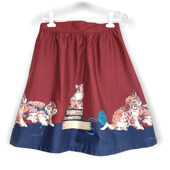 NWT ModCloth Study A-Line Skirt in Scholarly Kitties Knee Length Cotton LG - Picture 2 of 9